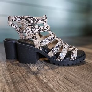 Dirty Laundry Snakeskin Strappy Platform Heels
